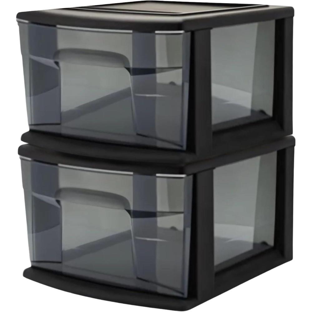 imageHOMZ 2Pack 1Drawer Storage Cart Clear Plastic Container 15quot Wide Body Black Frame  Organizing Drawer Containers for Home Bathroom Bedroom Office and ClassroomBlack frame with smoke tint drawers