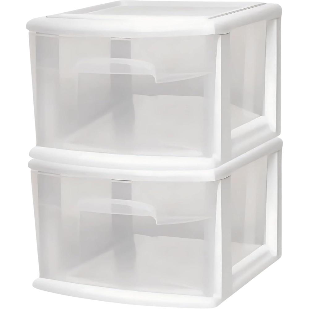 imageHOMZ 2Pack 1Drawer Storage Cart Clear Plastic Container 15quot Wide Body Black Frame  Organizing Drawer Containers for Home Bathroom Bedroom Office and ClassroomWhite frame with clear drawers
