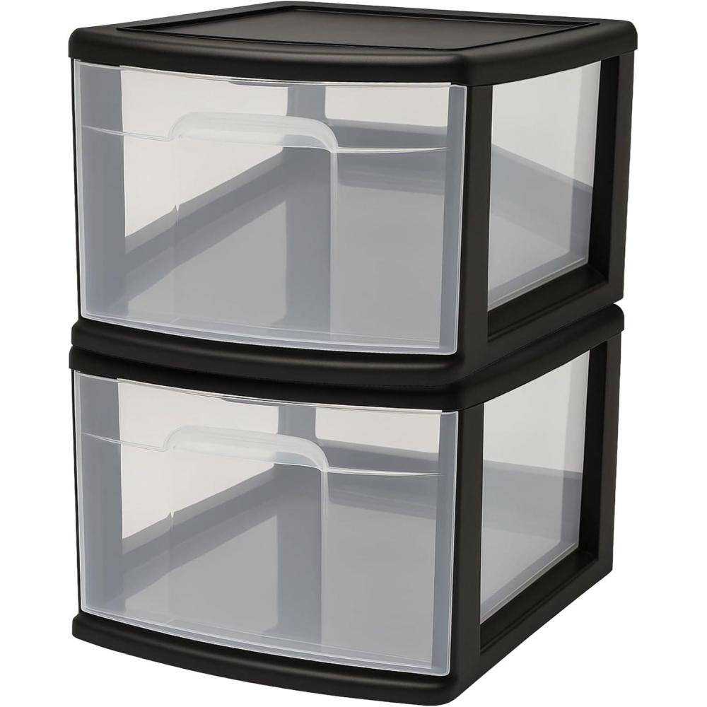 imageHOMZ 2Pack 1Drawer Storage Cart Clear Plastic Container 15quot Wide Body Black Frame  Organizing Drawer Containers for Home Bathroom Bedroom Office and ClassroomBlack frame with clear drawers