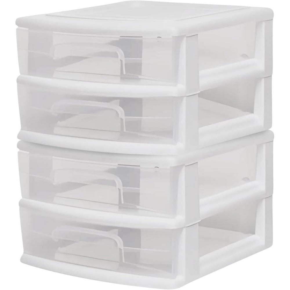 imageHOMZ 2Pack 2Drawer Storage Cart Plastic Drawers with Smoke Tint 15quot Wide Body Black Frame  Organizing Drawer Containers for Home Bathroom Bedroom Office and ClassroomWhite frame with clear drawers