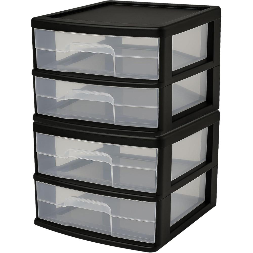 imageHOMZ 2Pack 2Drawer Storage Cart Plastic Drawers with Smoke Tint 15quot Wide Body Black Frame  Organizing Drawer Containers for Home Bathroom Bedroom Office and ClassroomBlack frame with clear drawers