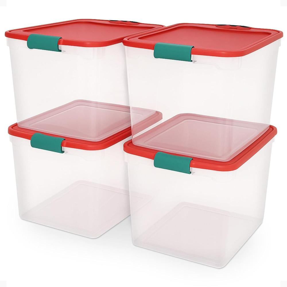 imageHOMZ 2Pack Latching Lid Large Clear Plastic Storage Bins with Lids 66 Quart Blue Latch  Stackable Container Boxes for Home Bathroom and Office OrganizationRed