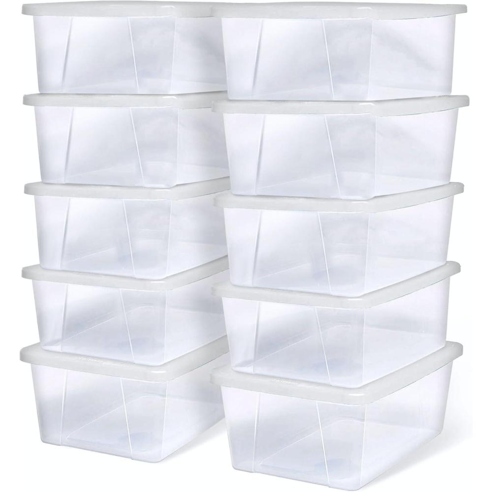 imageHOMZ 2Pack Snaplock Large Clear Plastic Storage Organizer Bins wLids 56 Quart White  Stackable Container Boxes for Bedroom Bathroom Garage and Office OrganizationWhite Lid