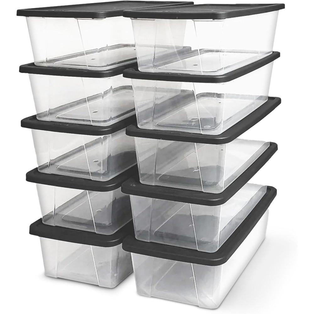 imageHOMZ 2Pack Snaplock Large Clear Plastic Storage Organizer Bins wLids 56 Quart White  Stackable Container Boxes for Bedroom Bathroom Garage and Office OrganizationGray Lid