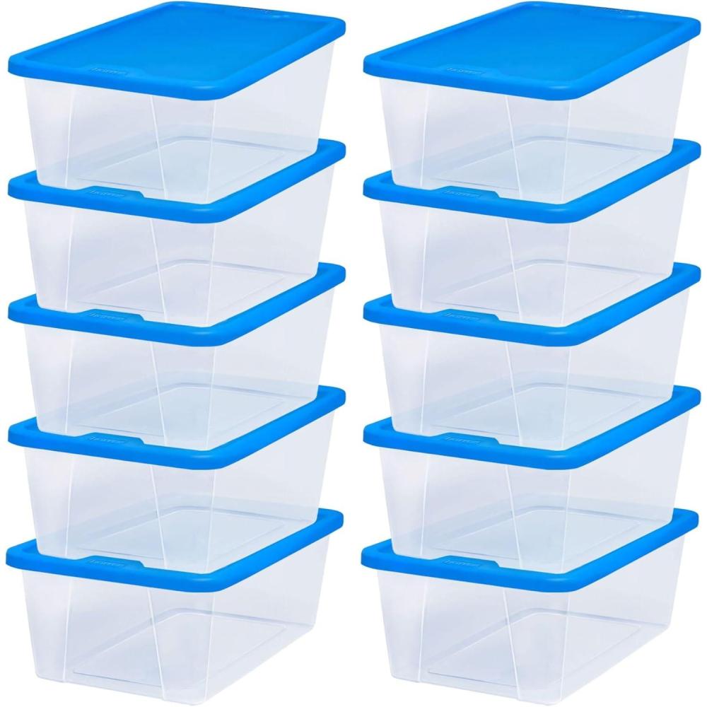 imageHOMZ 2Pack Snaplock Large Clear Plastic Storage Organizer Bins wLids 56 Quart White  Stackable Container Boxes for Bedroom Bathroom Garage and Office OrganizationBlue Lid