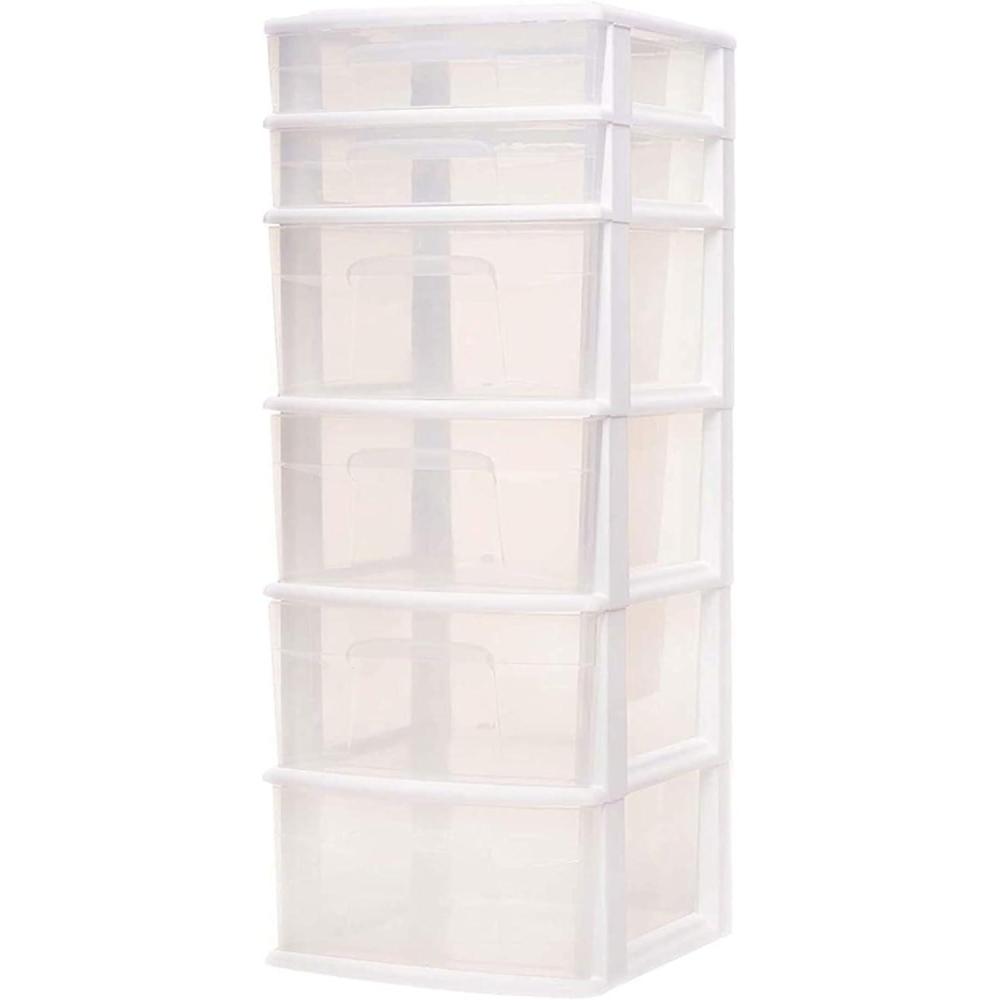 imageHOMZ Drawer Tower 6Tier Clear Plastic Storage Organizer Cart Black Frame  HeavyDuty Organizing Drawers for Home Bedroom and Closet OrganizationWhite