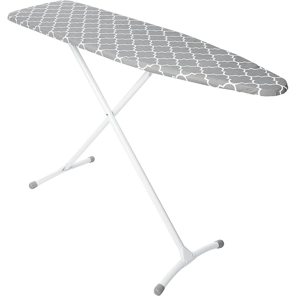 imageHomz TLeg Clothes Ironing Board Portable Compact Foldable Standard Size Adjustable Height with Foam Pad ampamp Cotton Cover Charcoal GrayGray Lattice