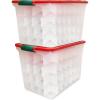 imageHOMZ 2Pack Holiday Tote Clear Plastic Storage Bins wLids ampamp Dividers 112 Quart Red  Stackable Organizing Containers for Christmas Ornament Decorations Gift Wraps and Crafts112 Quart