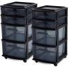 imageHOMZ Drawer Tower 4Tier Clear Plastic Storage Organizer Cart Black Frame  Rolling Drawer Containers with Wheels for Bathroom Bedroom Office and Classroom OrganizationBlack