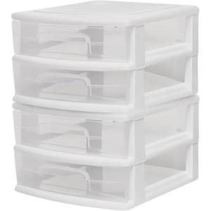 imageHOMZ 2Pack 2Drawer Storage Cart Plastic Drawers with Smoke Tint 15quot Wide Body Black Frame  Organizing Drawer Containers for Home Bathroom Bedroom Office and ClassroomWhite frame with clear drawers