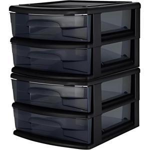 imageHOMZ 2Pack 2Drawer Storage Cart Plastic Drawers with Smoke Tint 15quot Wide Body Black Frame  Organizing Drawer Containers for Home Bathroom Bedroom Office and ClassroomBlack frame with smoke tint drawers