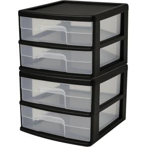 imageHOMZ 2Pack 2Drawer Storage Cart Plastic Drawers with Smoke Tint 15quot Wide Body Black Frame  Organizing Drawer Containers for Home Bathroom Bedroom Office and ClassroomBlack frame with clear drawers