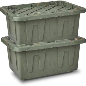 imageHOMZ 2Pack Durabilt Heavy Duty Plastic Storage Bins with Lids 27 Gallon GreenRed  Stackable Container Boxes for Holiday Attic and Garage OrganizationCamo Green