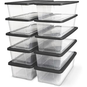 imageHOMZ 2Pack Snaplock Large Clear Plastic Storage Organizer Bins wLids 56 Quart White  Stackable Container Boxes for Bedroom Bathroom Garage and Office OrganizationGray Lid
