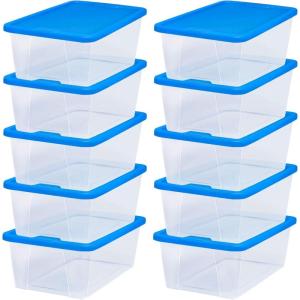 imageHOMZ 2Pack Snaplock Large Clear Plastic Storage Organizer Bins wLids 56 Quart White  Stackable Container Boxes for Bedroom Bathroom Garage and Office OrganizationBlue Lid