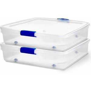 imageHOMZ 2Pack Under Bed Storage Clear Plastic Containers with Lids 56 Quart Gray Latch  Stackable Underbed Organizer Bins for Shoes Bags Clothes and TowelsBlue