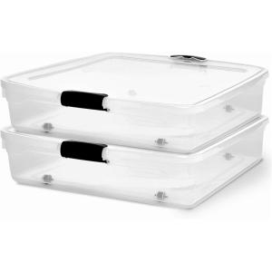 imageHOMZ 2Pack Under Bed Storage Clear Plastic Containers with Lids 56 Quart Gray Latch  Stackable Underbed Organizer Bins for Shoes Bags Clothes and TowelsGrey