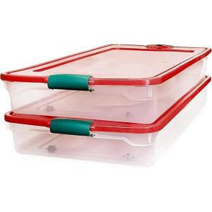 imageHOMZ 2Pack Under Bed Storage Clear Plastic Containers with Lids 56 Quart Gray Latch  Stackable Underbed Organizer Bins for Shoes Bags Clothes and TowelsClear