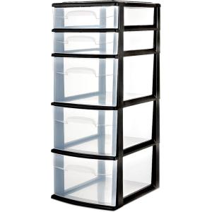 imageHOMZ 5Drawer Storage Cart Clear Plastic Drawers with Casters 1425quot Wide Medium White Frame  Organizing Drawer Containers for Home Bathroom Bedroom Office and ClassroomBlack