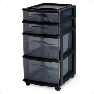 imageHOMZ Drawer Tower 4Tier Clear Plastic Storage Organizer Cart Black Frame  Rolling Drawer Containers with Wheels for Bathroom Bedroom Office and Classroom OrganizationAll Black