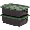 imageHOMZ 2 Pack 10Gallon Clear Plastic Stackable Storage Bin with Lid Container Box with Latching Handles for Home Garage Organization BlackHunt Green