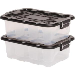 imageHOMZ 2 Pack 10Gallon Clear Plastic Stackable Storage Bin with Lid Container Box with Latching Handles for Home Garage Organization BlackBlack Lid