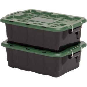 imageHOMZ 2 Pack 10Gallon Clear Plastic Stackable Storage Bin with Lid Container Box with Latching Handles for Home Garage Organization BlackHunt Green