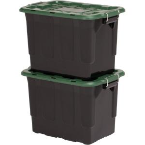 imageHOMZ 2 Pack 10Gallon Clear Plastic Stackable Storage Bin with Lid Container Box with Latching Handles for Home Garage Organization BlackHunter Green